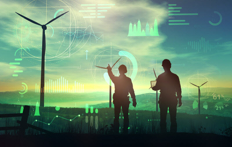 Engineers are watching over the work of wind turbines and virtual data